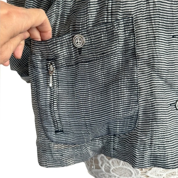 Chico's Sheer Gray Striped Button Up Peplum Lightweight Jacket size Large - Picture 5 of 8